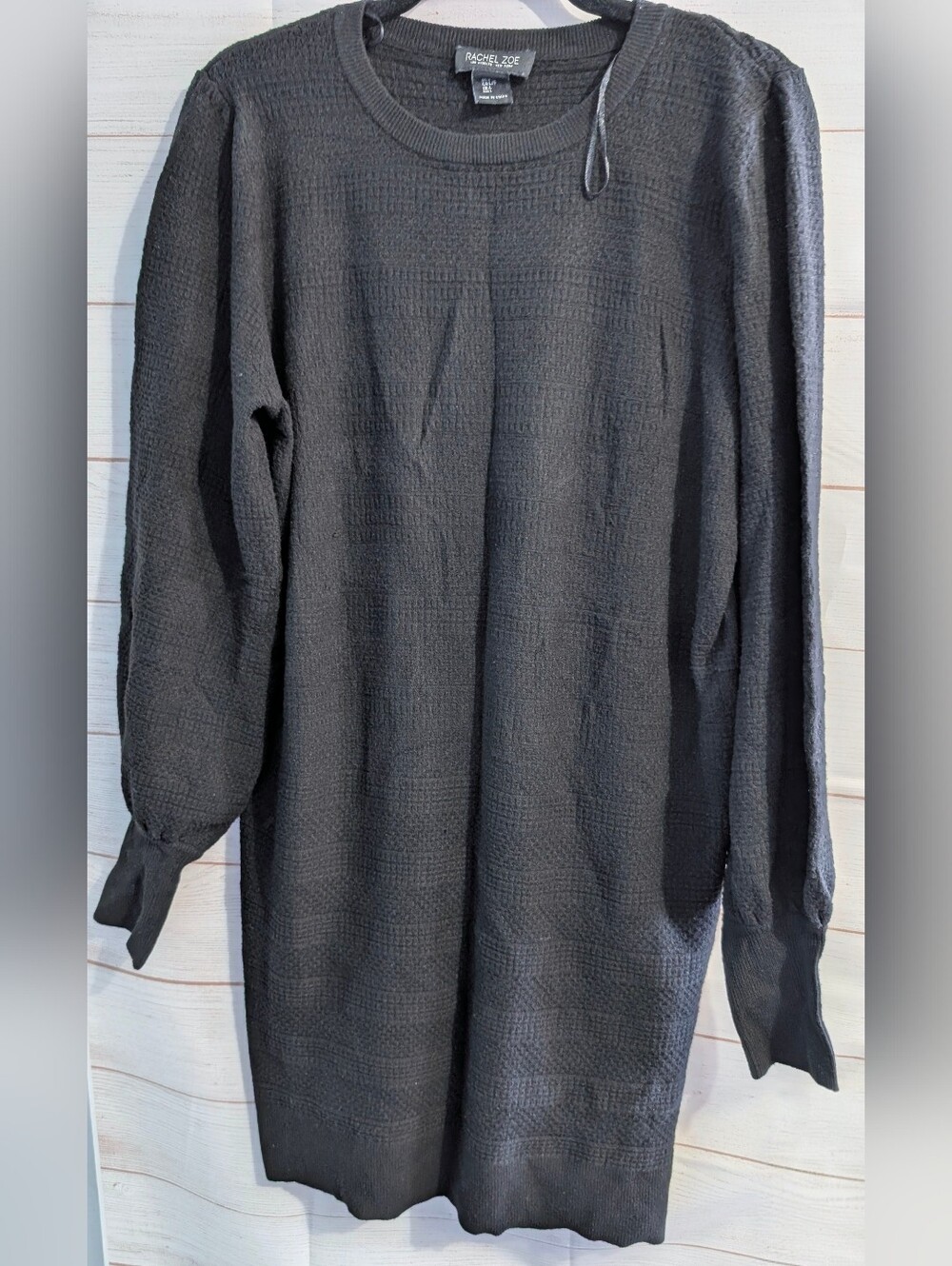 Rachel Zoe Textured Black Long Sleeve Knit Shift Dress Size large